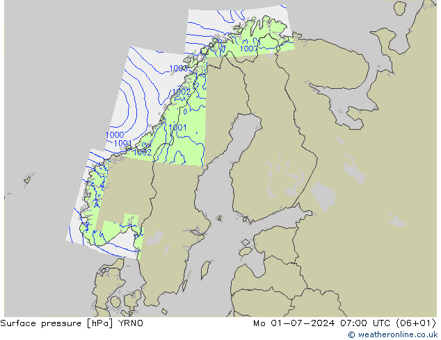 地面气压 YRNO 星期一 01.07.2024 07 UTC