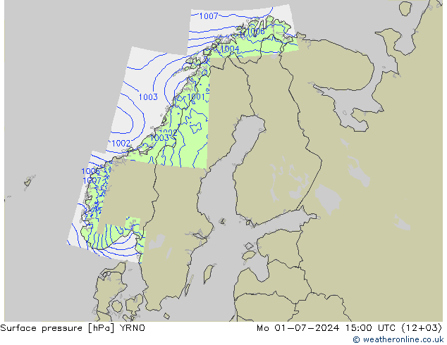 地面气压 YRNO 星期一 01.07.2024 15 UTC