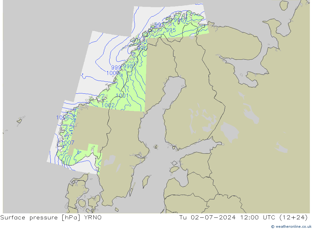地面气压 YRNO 星期二 02.07.2024 12 UTC