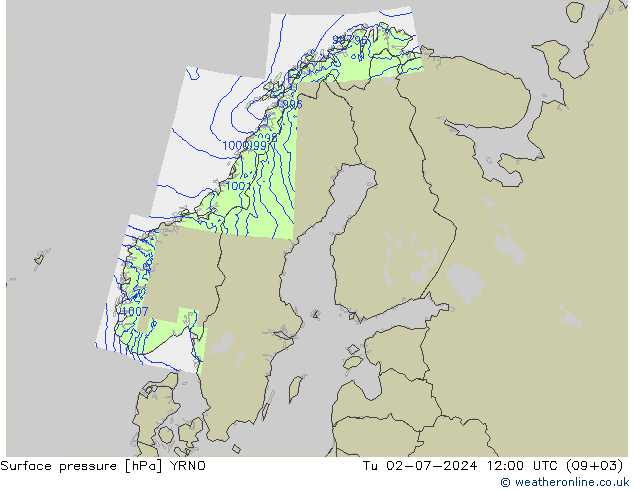 地面气压 YRNO 星期二 02.07.2024 12 UTC