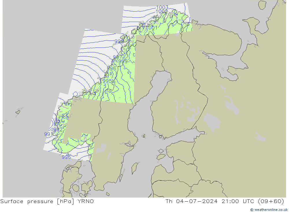 地面气压 YRNO 星期四 04.07.2024 21 UTC