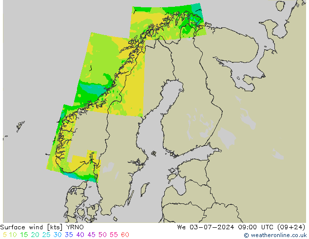 Wind 10 m YRNO wo 03.07.2024 09 UTC