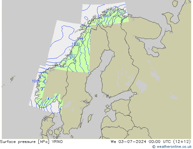 地面气压 YRNO 星期三 03.07.2024 00 UTC