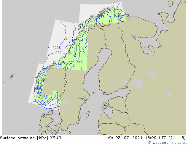 地面气压 YRNO 星期三 03.07.2024 15 UTC