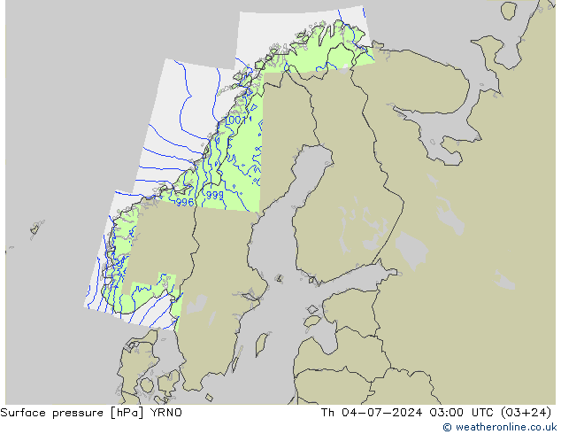 地面气压 YRNO 星期四 04.07.2024 03 UTC