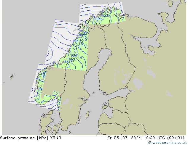 Luchtdruk (Grond) YRNO vr 05.07.2024 10 UTC