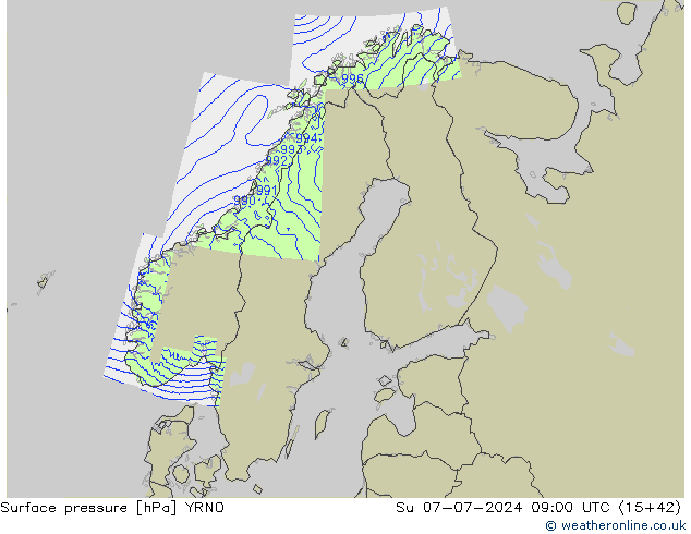 地面气压 YRNO 星期日 07.07.2024 09 UTC