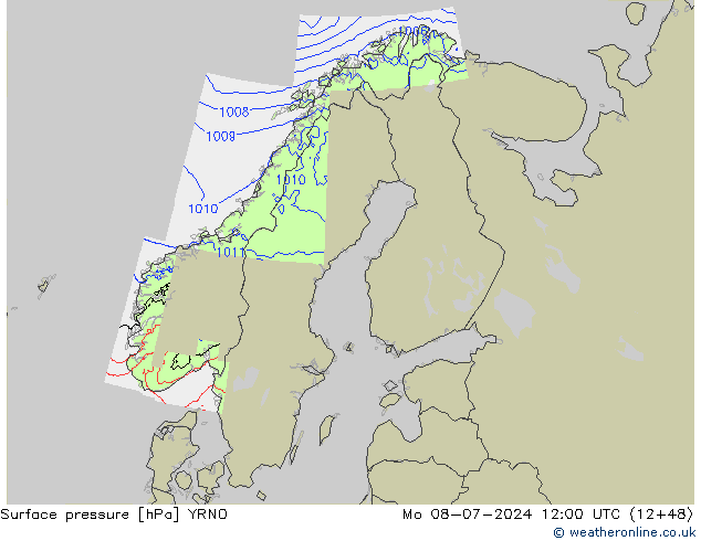 地面气压 YRNO 星期一 08.07.2024 12 UTC