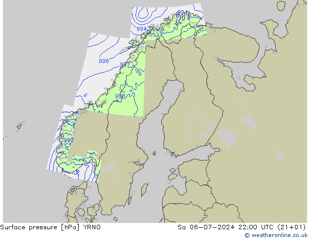 地面气压 YRNO 星期六 06.07.2024 22 UTC