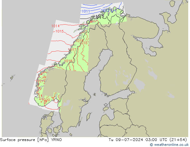 地面气压 YRNO 星期二 09.07.2024 03 UTC