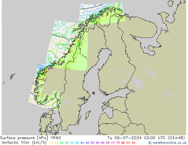 Isotachen (km/h) YRNO di 09.07.2024 03 UTC
