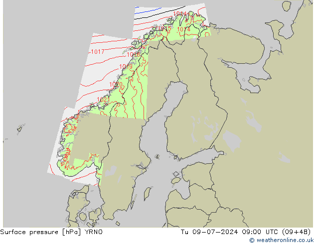 地面气压 YRNO 星期二 09.07.2024 09 UTC