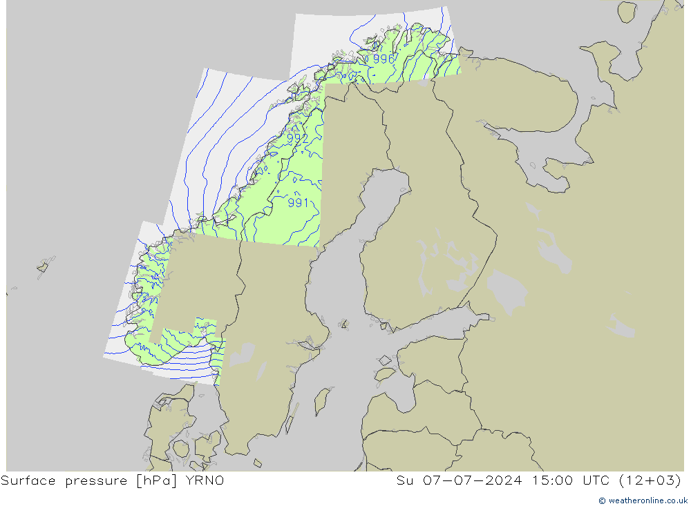 地面气压 YRNO 星期日 07.07.2024 15 UTC