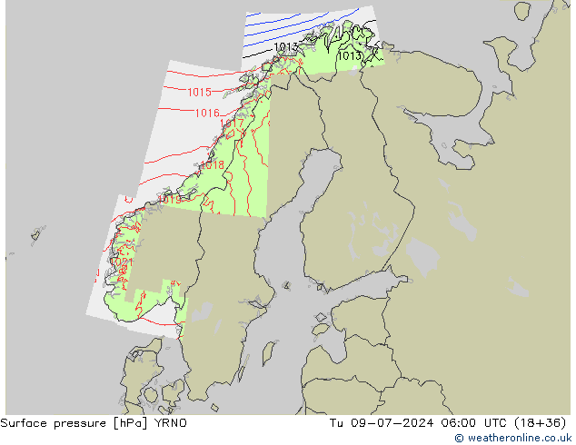 地面气压 YRNO 星期二 09.07.2024 06 UTC