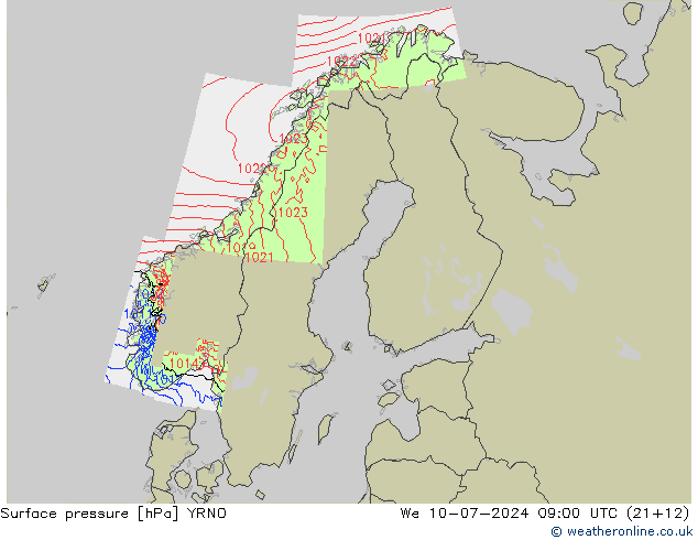 地面气压 YRNO 星期三 10.07.2024 09 UTC