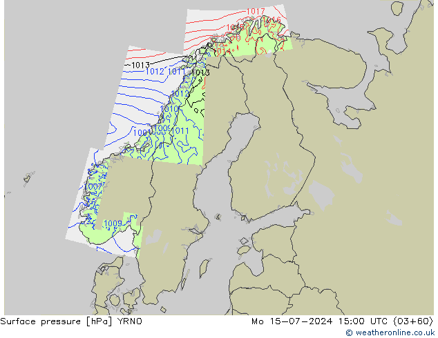 地面气压 YRNO 星期一 15.07.2024 15 UTC