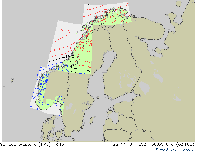 地面气压 YRNO 星期日 14.07.2024 09 UTC