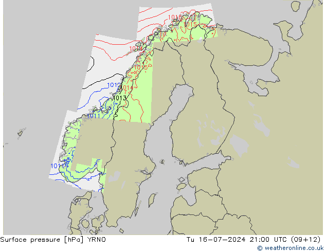 地面气压 YRNO 星期二 16.07.2024 21 UTC