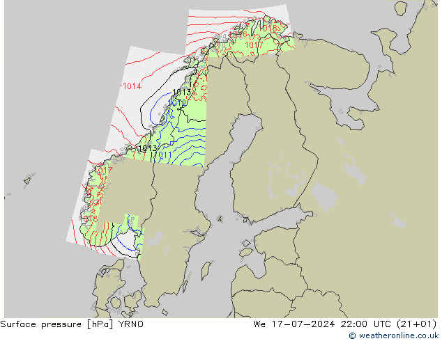 Luchtdruk (Grond) YRNO wo 17.07.2024 22 UTC