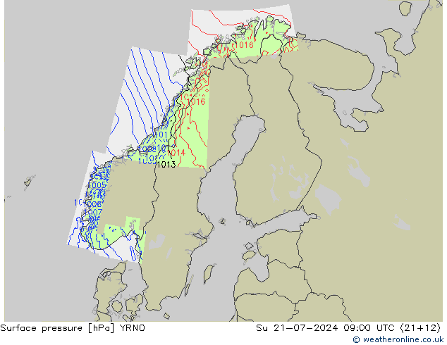 Luchtdruk (Grond) YRNO zo 21.07.2024 09 UTC