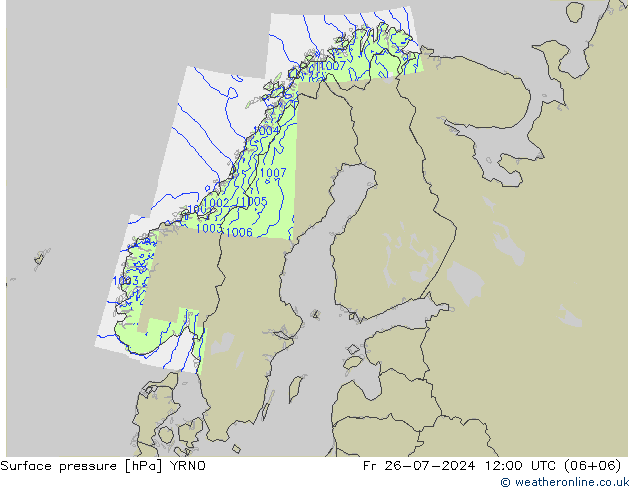 Luchtdruk (Grond) YRNO vr 26.07.2024 12 UTC