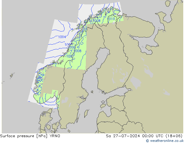 地面气压 YRNO 星期六 27.07.2024 00 UTC