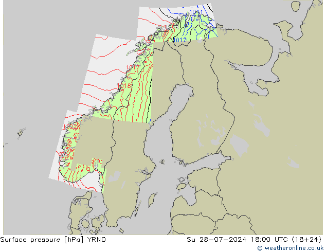Luchtdruk (Grond) YRNO zo 28.07.2024 18 UTC