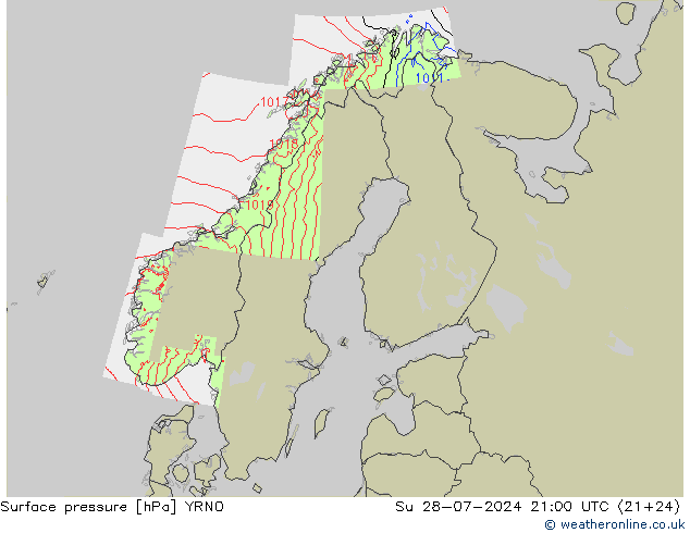Luchtdruk (Grond) YRNO zo 28.07.2024 21 UTC