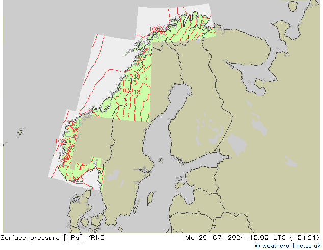 Luchtdruk (Grond) YRNO ma 29.07.2024 15 UTC