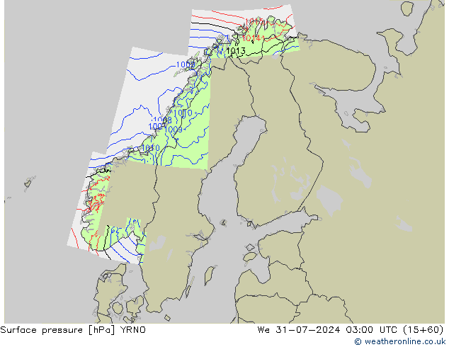 地面气压 YRNO 星期三 31.07.2024 03 UTC