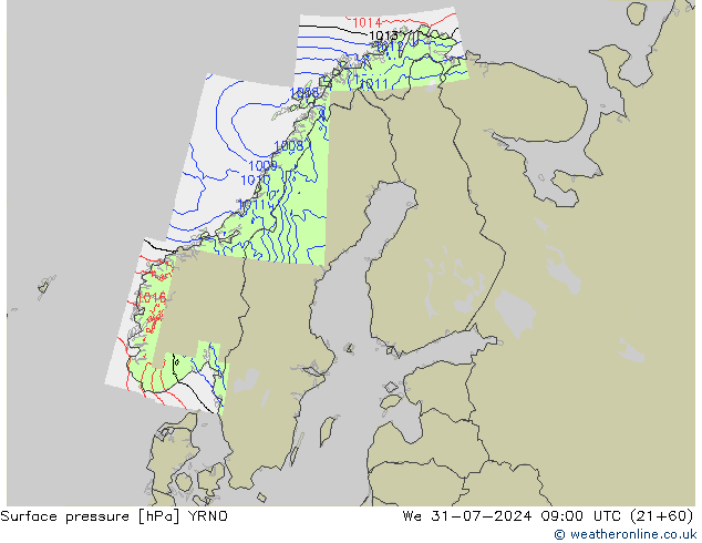 地面气压 YRNO 星期三 31.07.2024 09 UTC