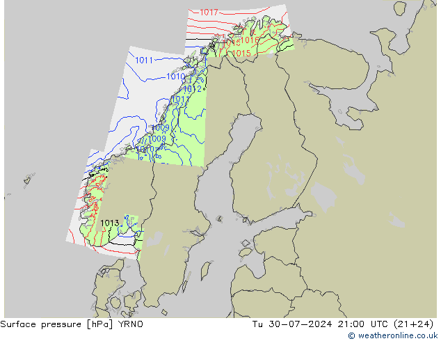 Luchtdruk (Grond) YRNO di 30.07.2024 21 UTC
