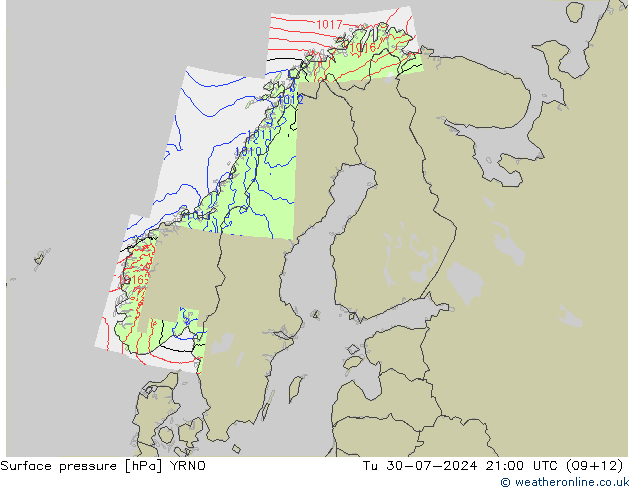 地面气压 YRNO 星期二 30.07.2024 21 UTC