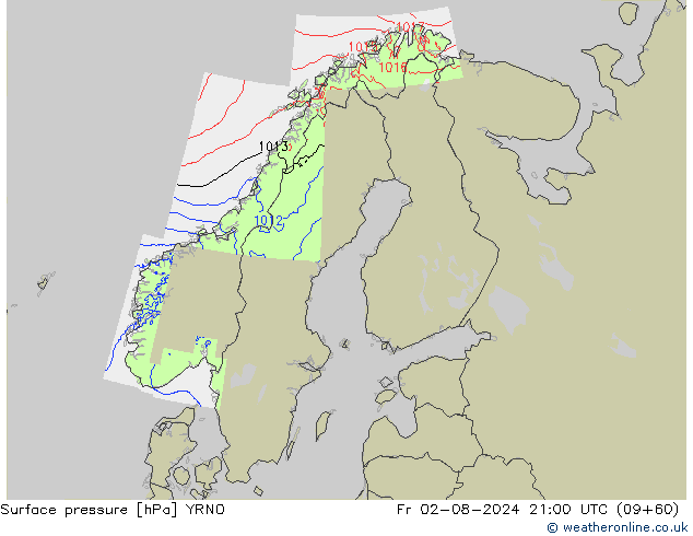 地面气压 YRNO 星期五 02.08.2024 21 UTC