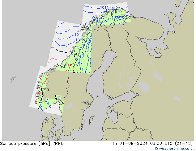 地面气压 YRNO 星期四 01.08.2024 09 UTC