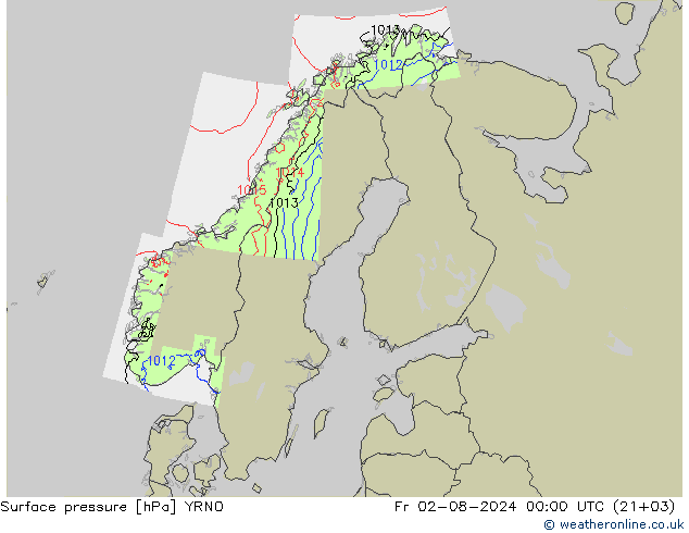 Luchtdruk (Grond) YRNO vr 02.08.2024 00 UTC