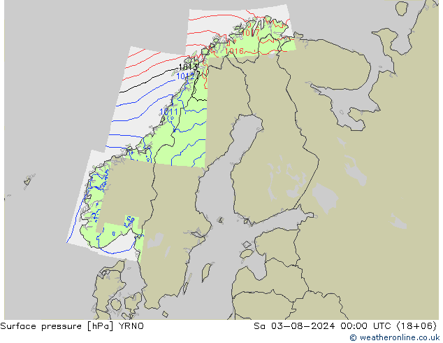 地面气压 YRNO 星期六 03.08.2024 00 UTC