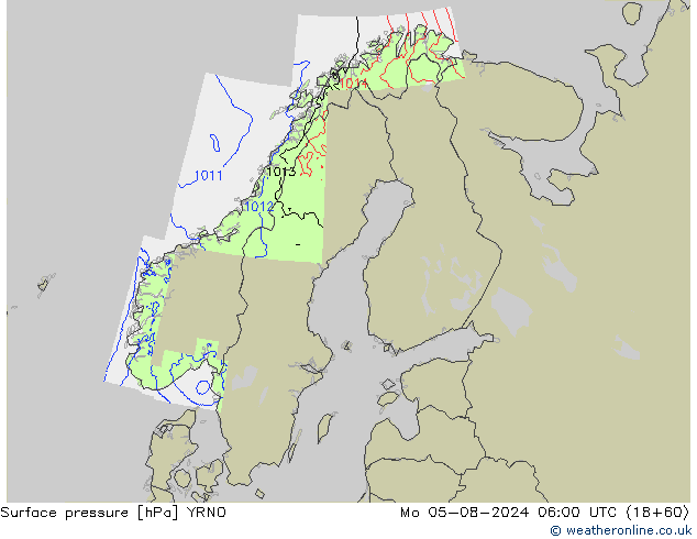 地面气压 YRNO 星期一 05.08.2024 06 UTC