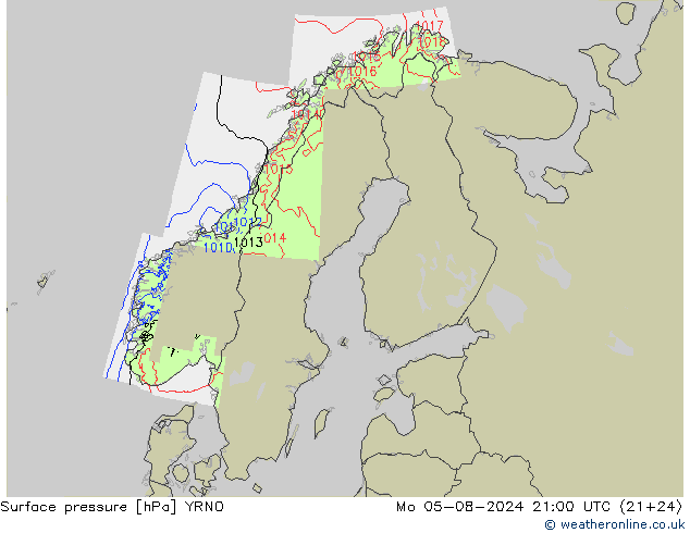 Luchtdruk (Grond) YRNO ma 05.08.2024 21 UTC