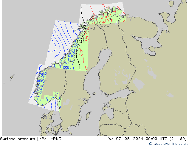 Luchtdruk (Grond) YRNO wo 07.08.2024 09 UTC