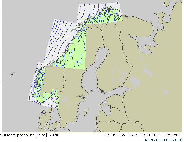 地面气压 YRNO 星期五 09.08.2024 03 UTC