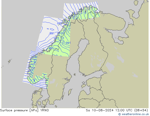 地面气压 YRNO 星期六 10.08.2024 12 UTC