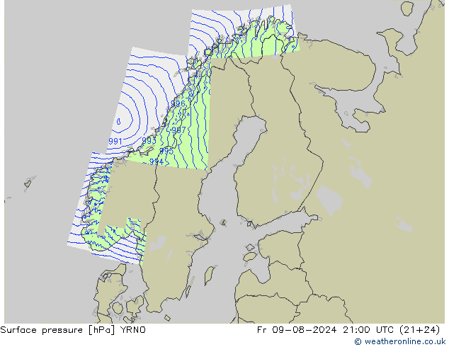 地面气压 YRNO 星期五 09.08.2024 21 UTC