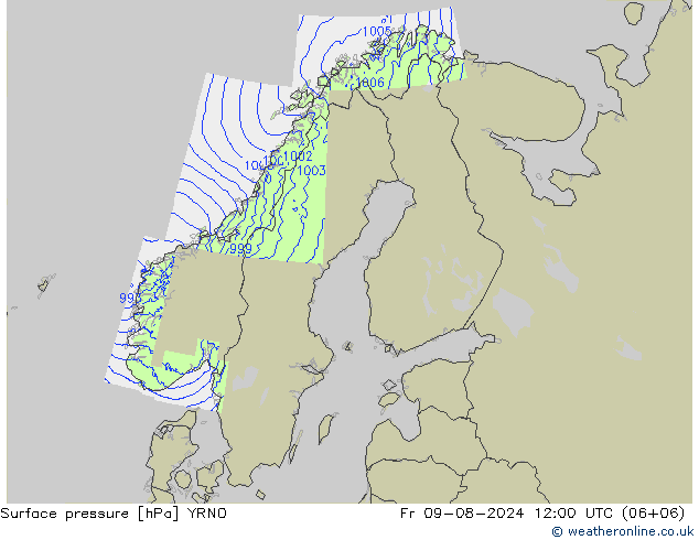 地面气压 YRNO 星期五 09.08.2024 12 UTC