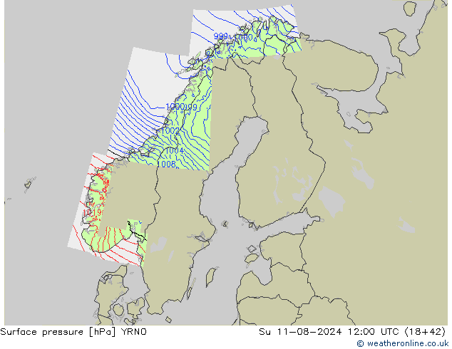 Luchtdruk (Grond) YRNO zo 11.08.2024 12 UTC