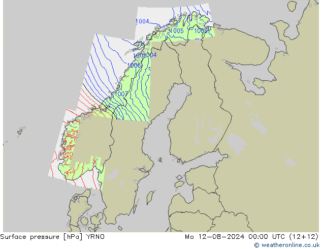 Luchtdruk (Grond) YRNO ma 12.08.2024 00 UTC