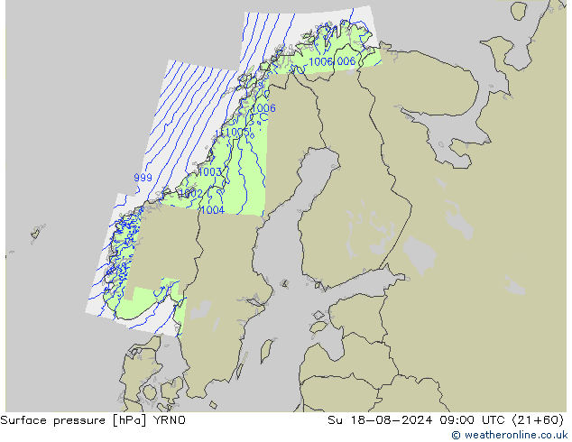 Luchtdruk (Grond) YRNO zo 18.08.2024 09 UTC