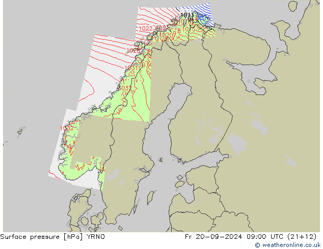 Surface pressure YRNO Fr 20.09.2024 09 UTC