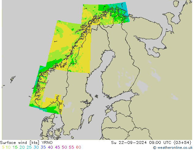 Surface wind YRNO Su 22.09.2024 09 UTC