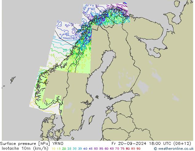 Izotacha (km/godz) YRNO pt. 20.09.2024 18 UTC